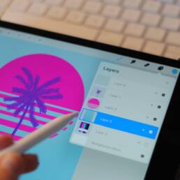 Graphic Design of palm trees on an iPad.