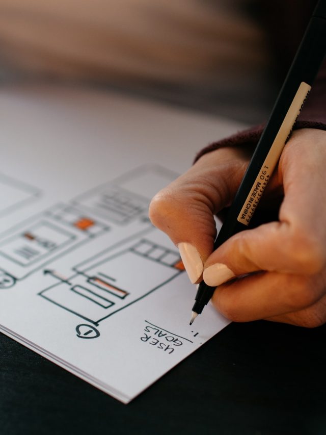 A pen and paper design of a mobile web design user journey.