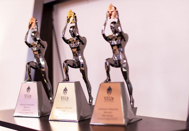 Three Vega Awards that full-service creative agency ArtVersion has won, sit on a shelf.