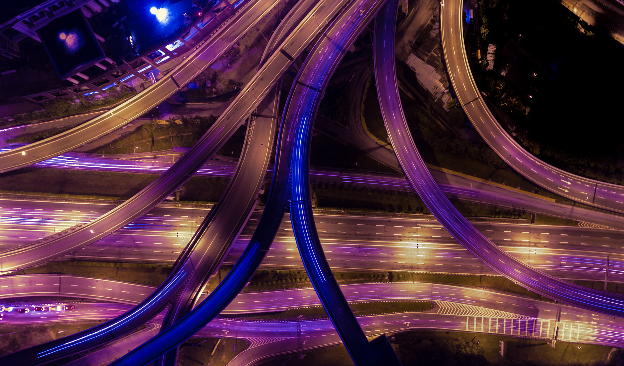 An aerial view of highways.