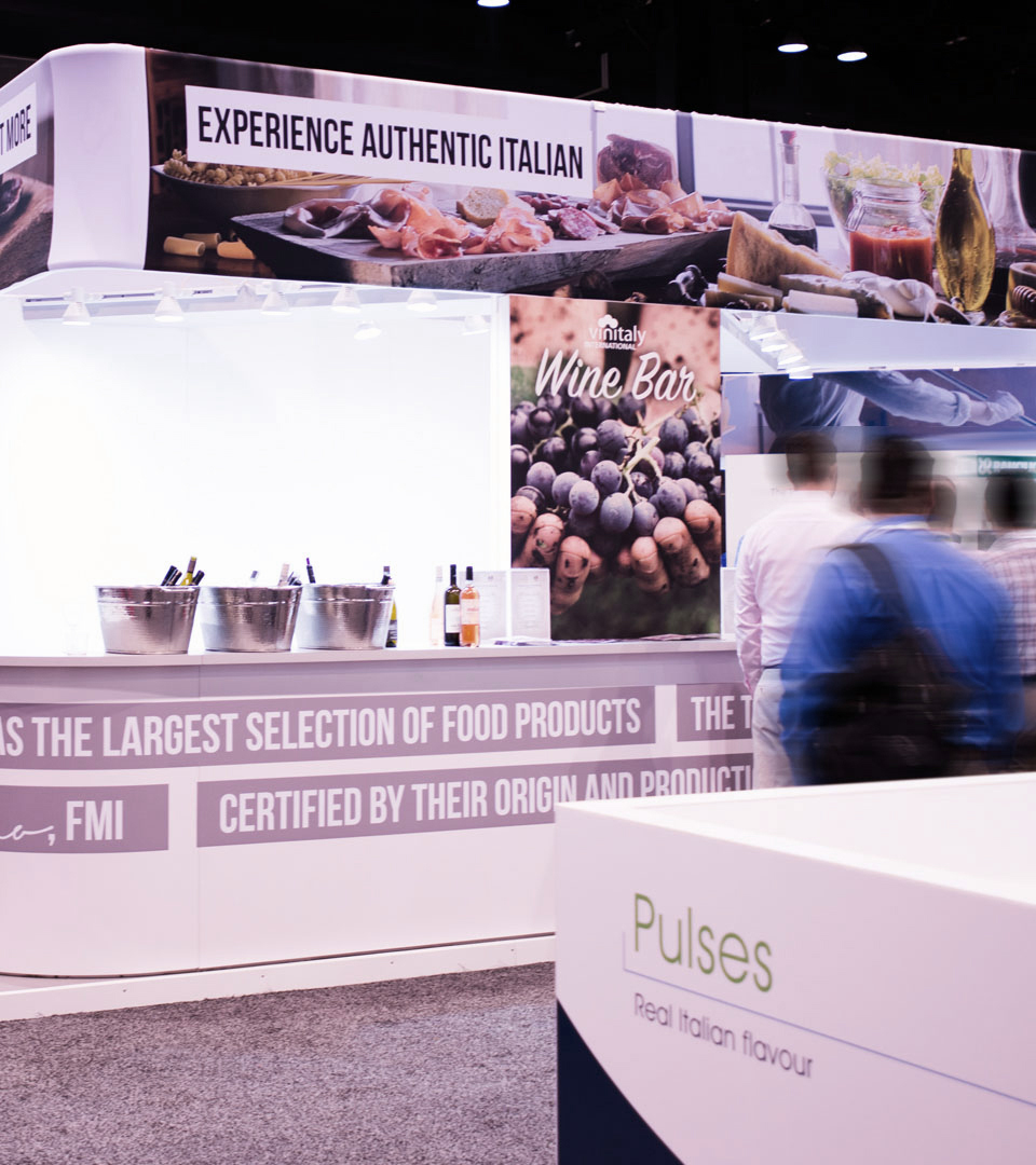 High-end trade show booth design for food products.