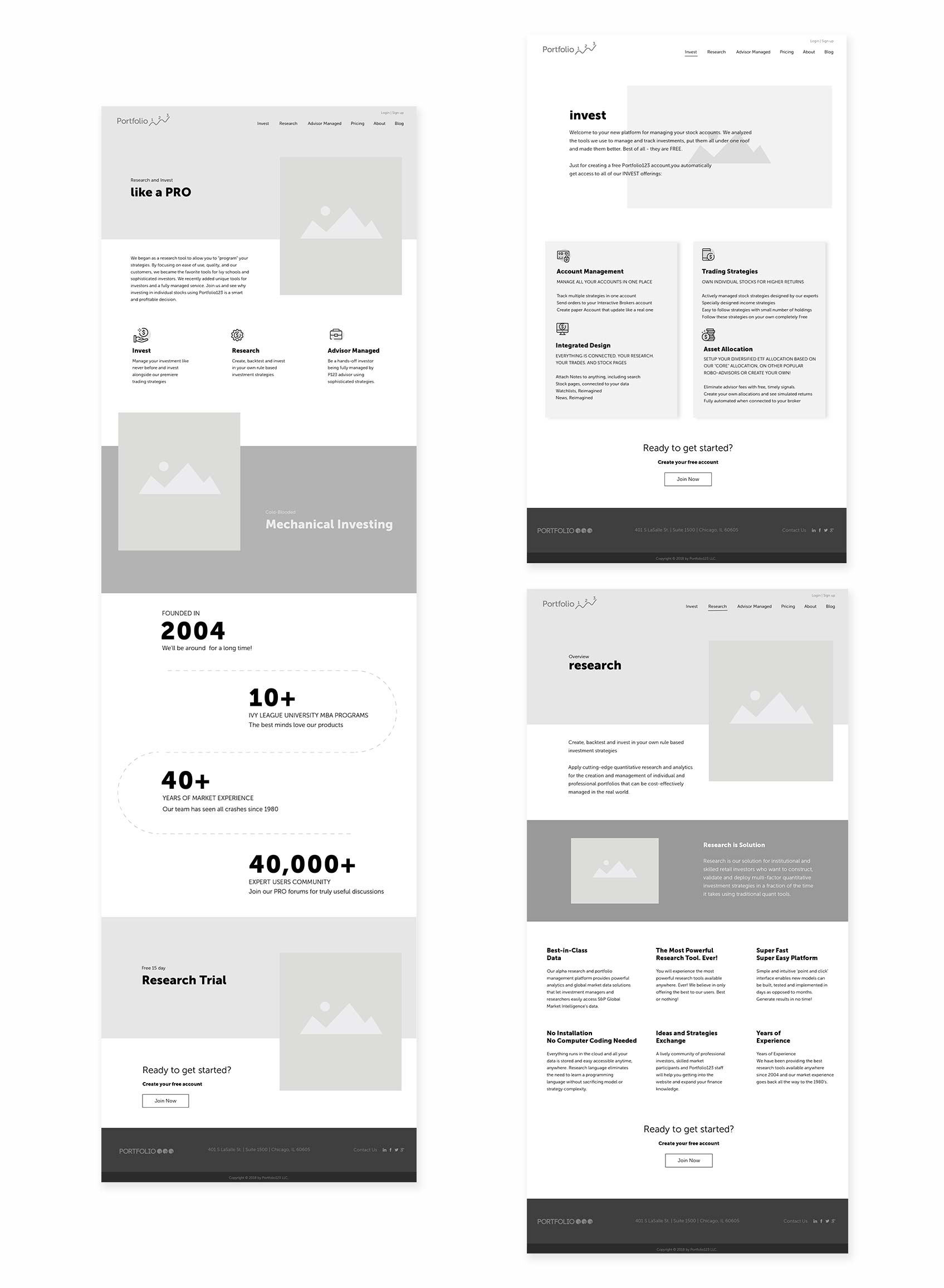 wireframe design for financial company
