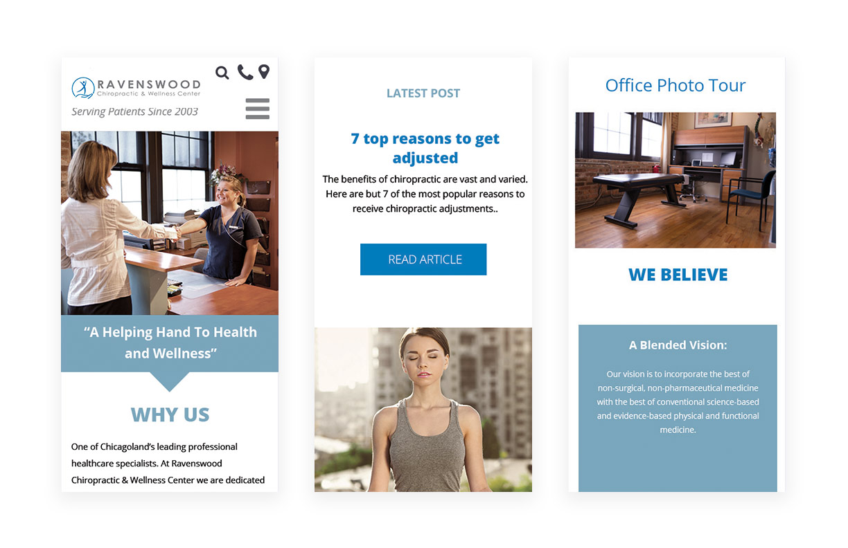 mobile design screens of chiropractor website