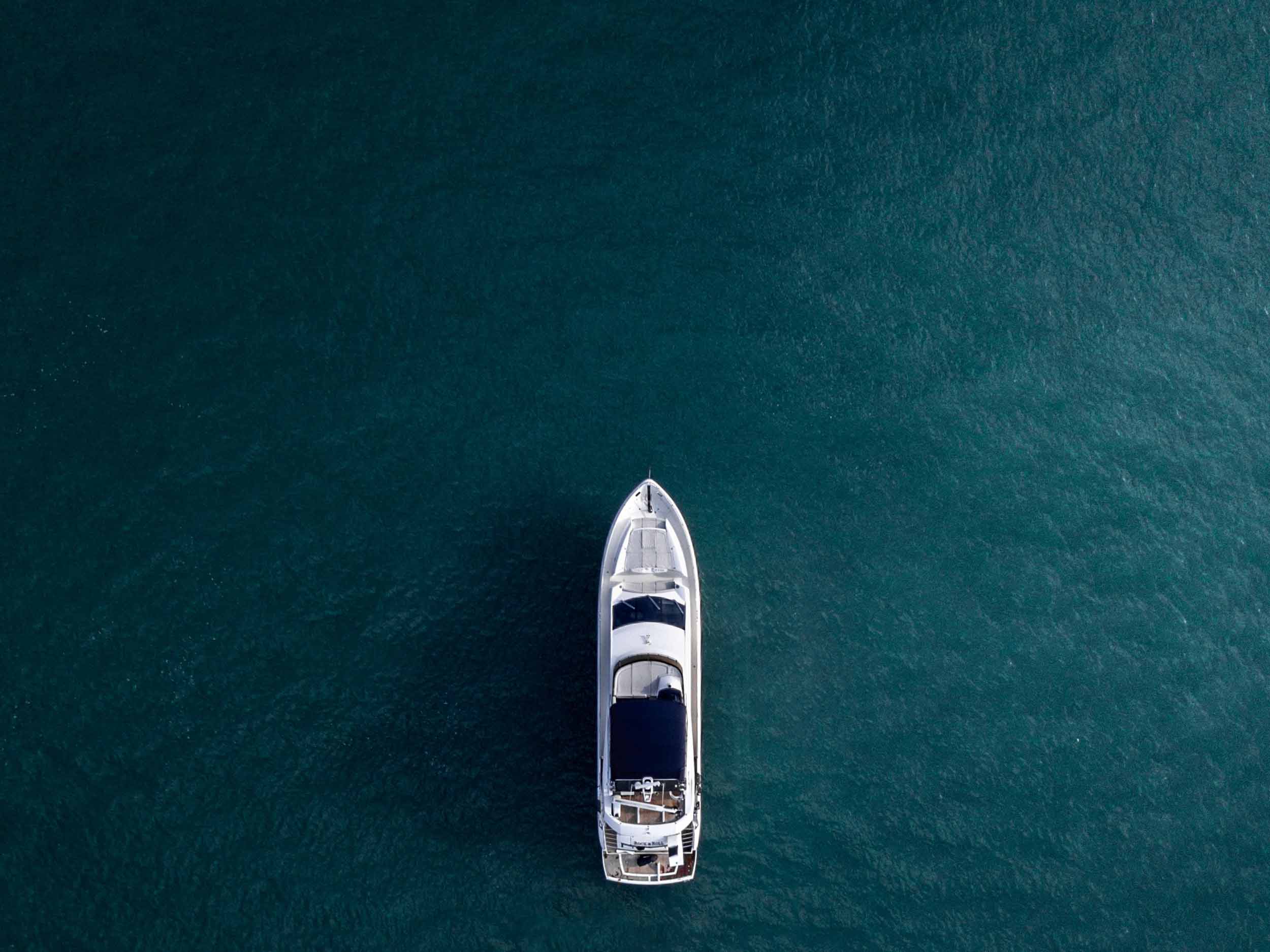 A aerial view of a boat.