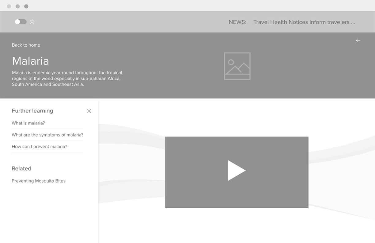 A wireframe for a page about Malaria.