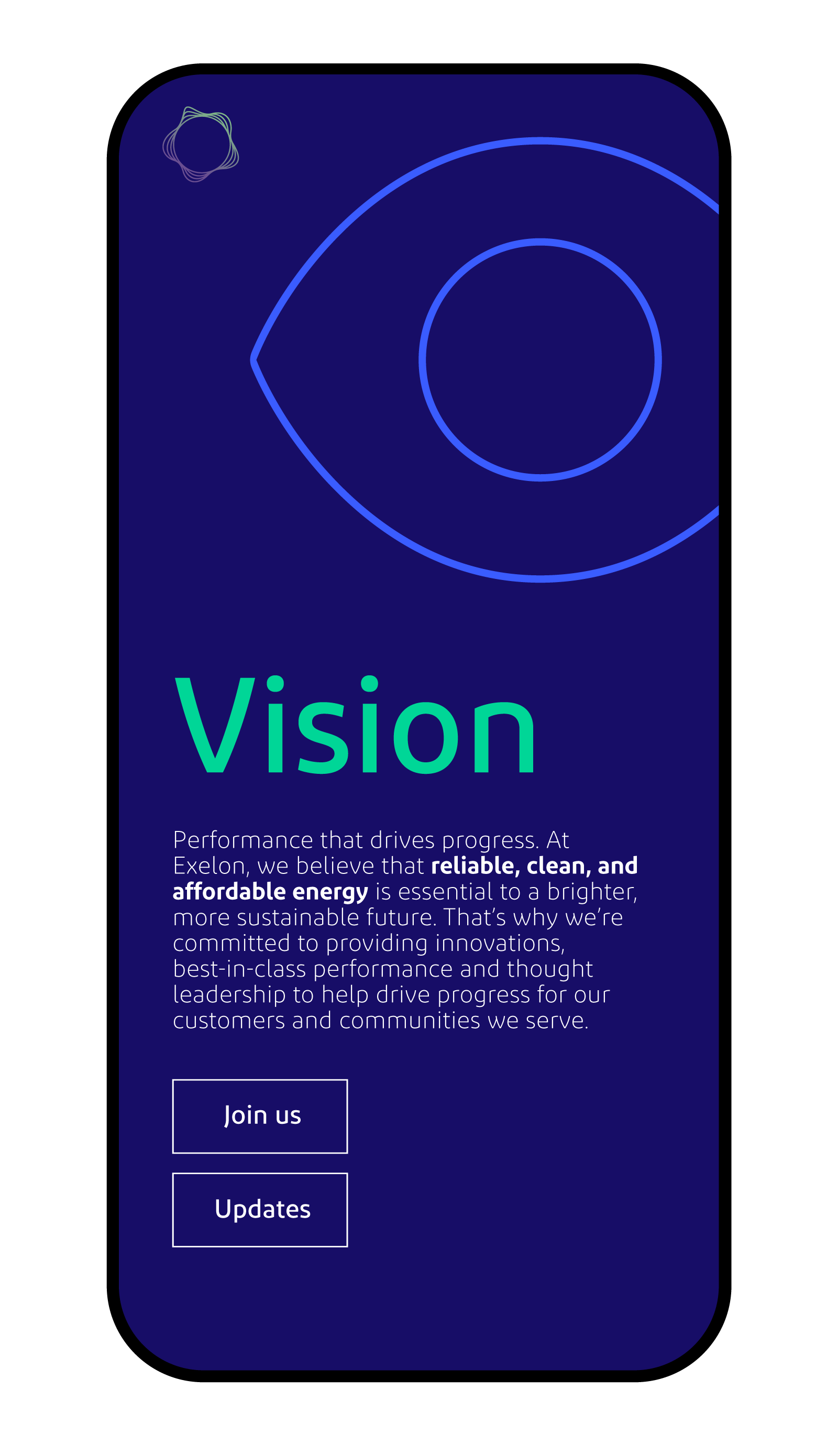 A mobile UX screen introducing brand vision.