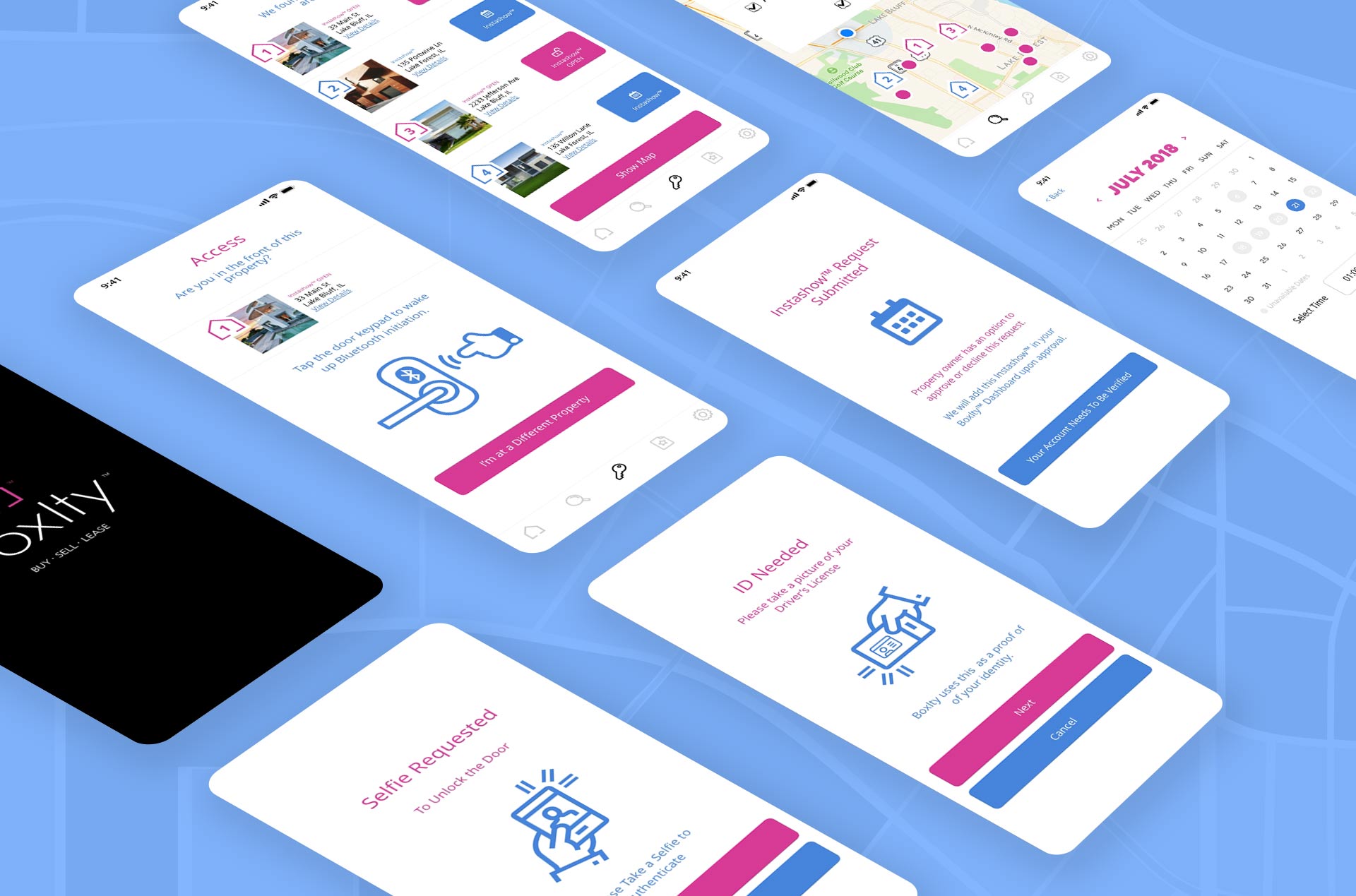 Mobile UI screen designs.