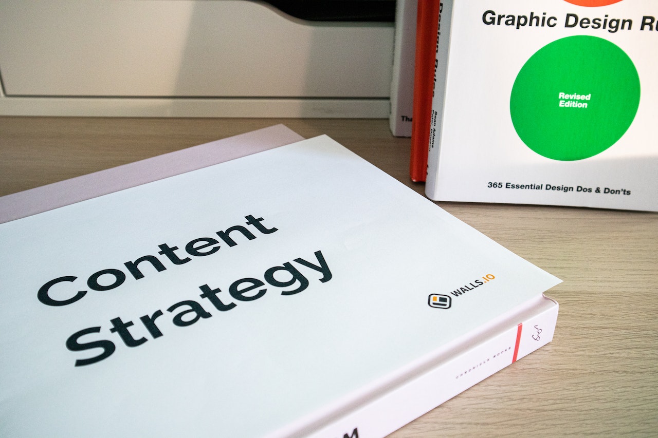 Hardcover graphic design book, displaying the title, "Content Strategy" on the front. 
