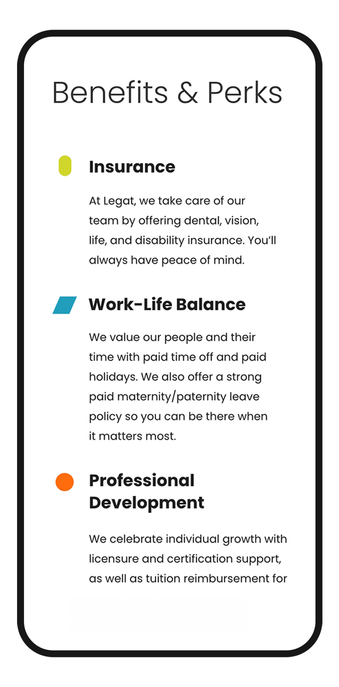 Benefits and Perks Mobile Screen.