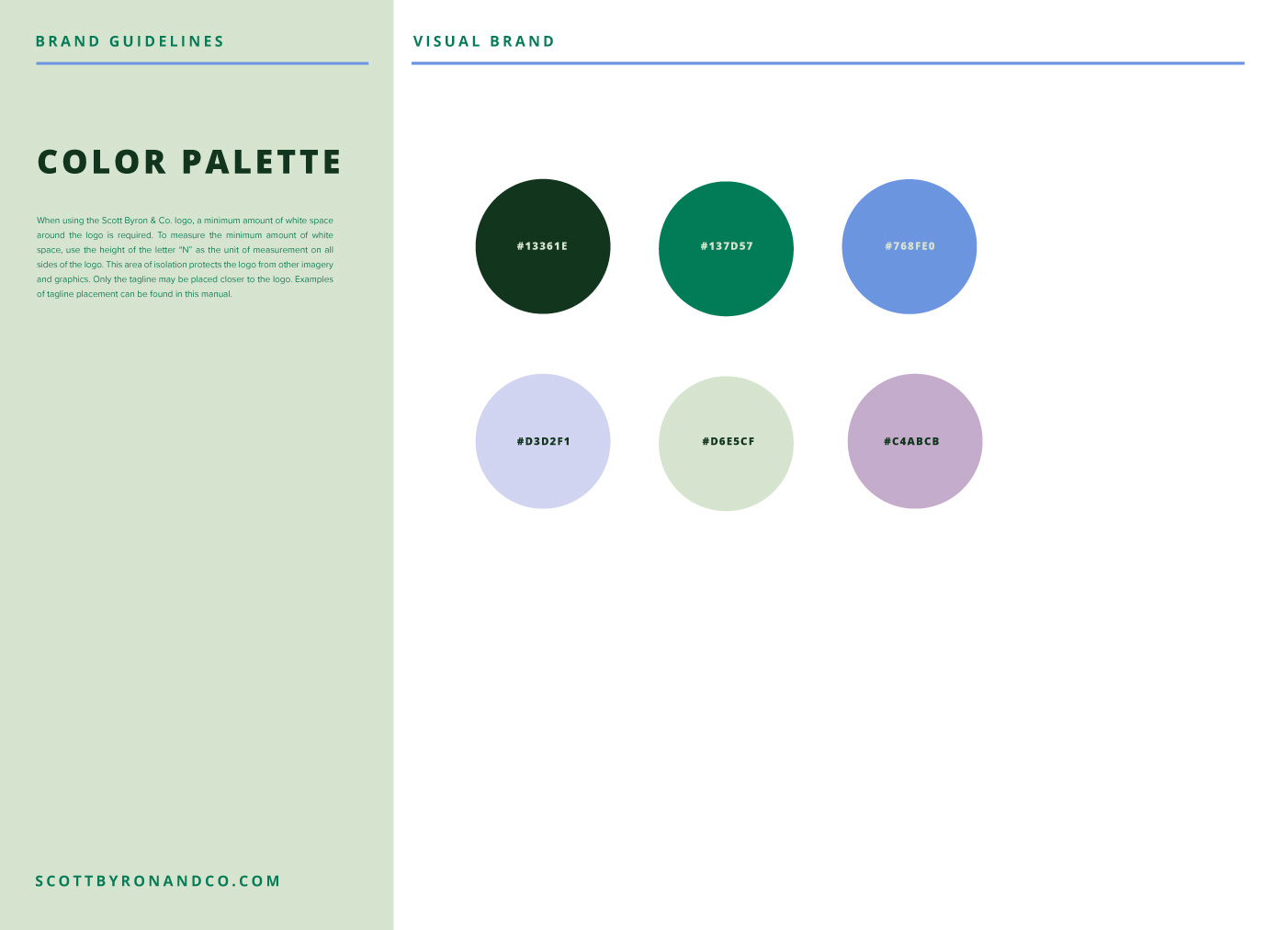 A "Color Palette" spread of the brand book.
