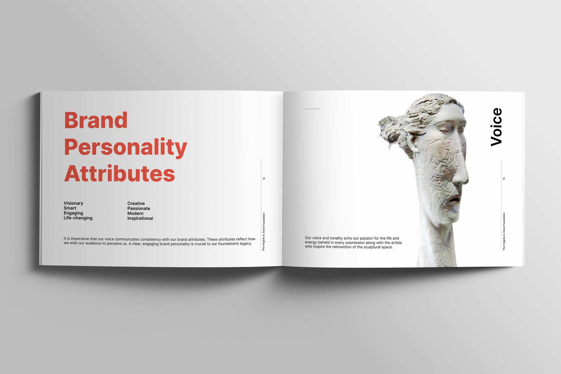 "Brand personality attributes" spread of brand guide.