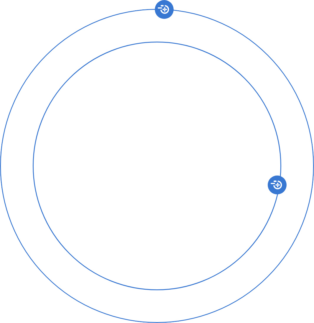 Double circle orbit with two blue custom icons.