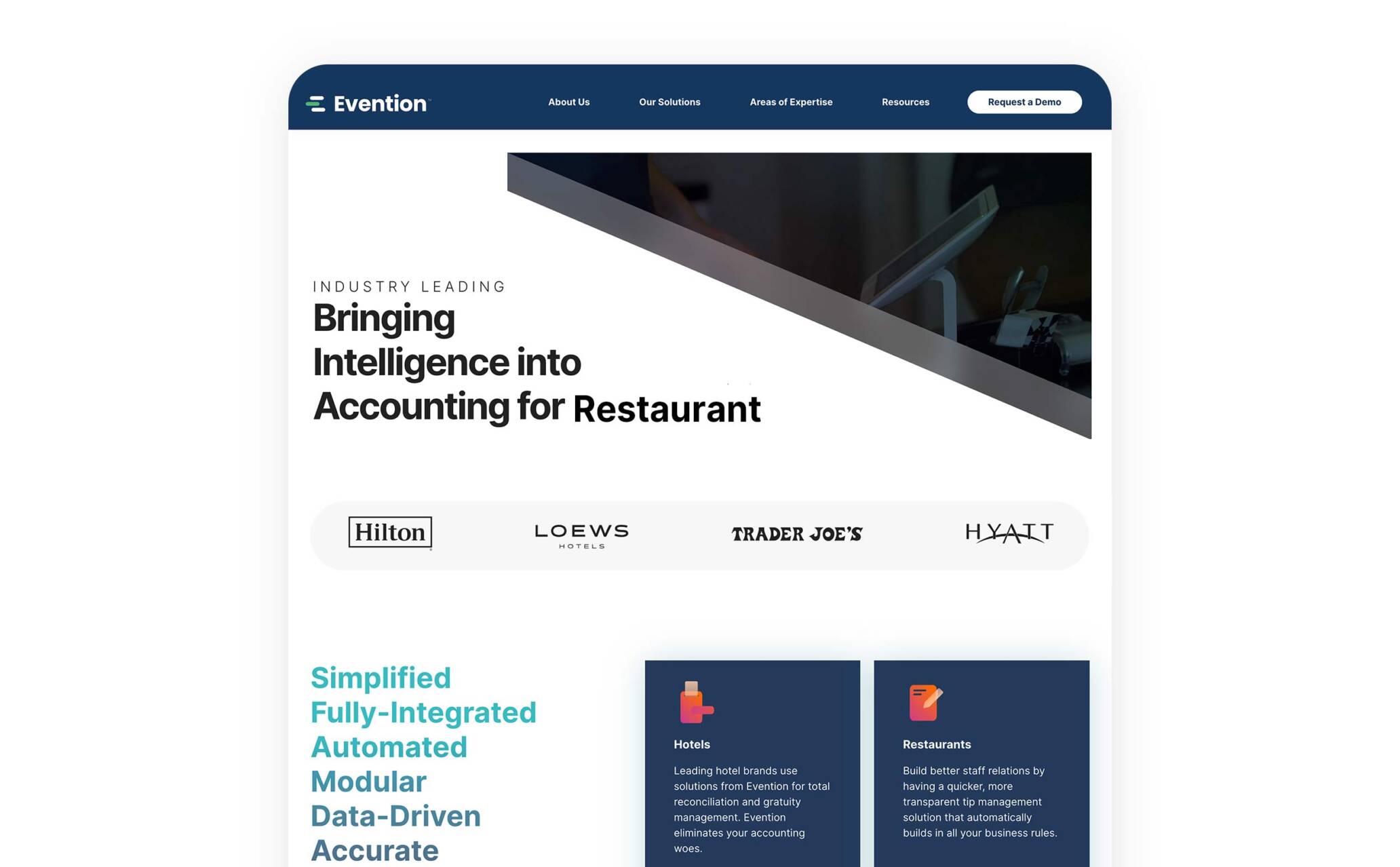 Bringing Intelligence into Accounting for Restaurant UI screen design.