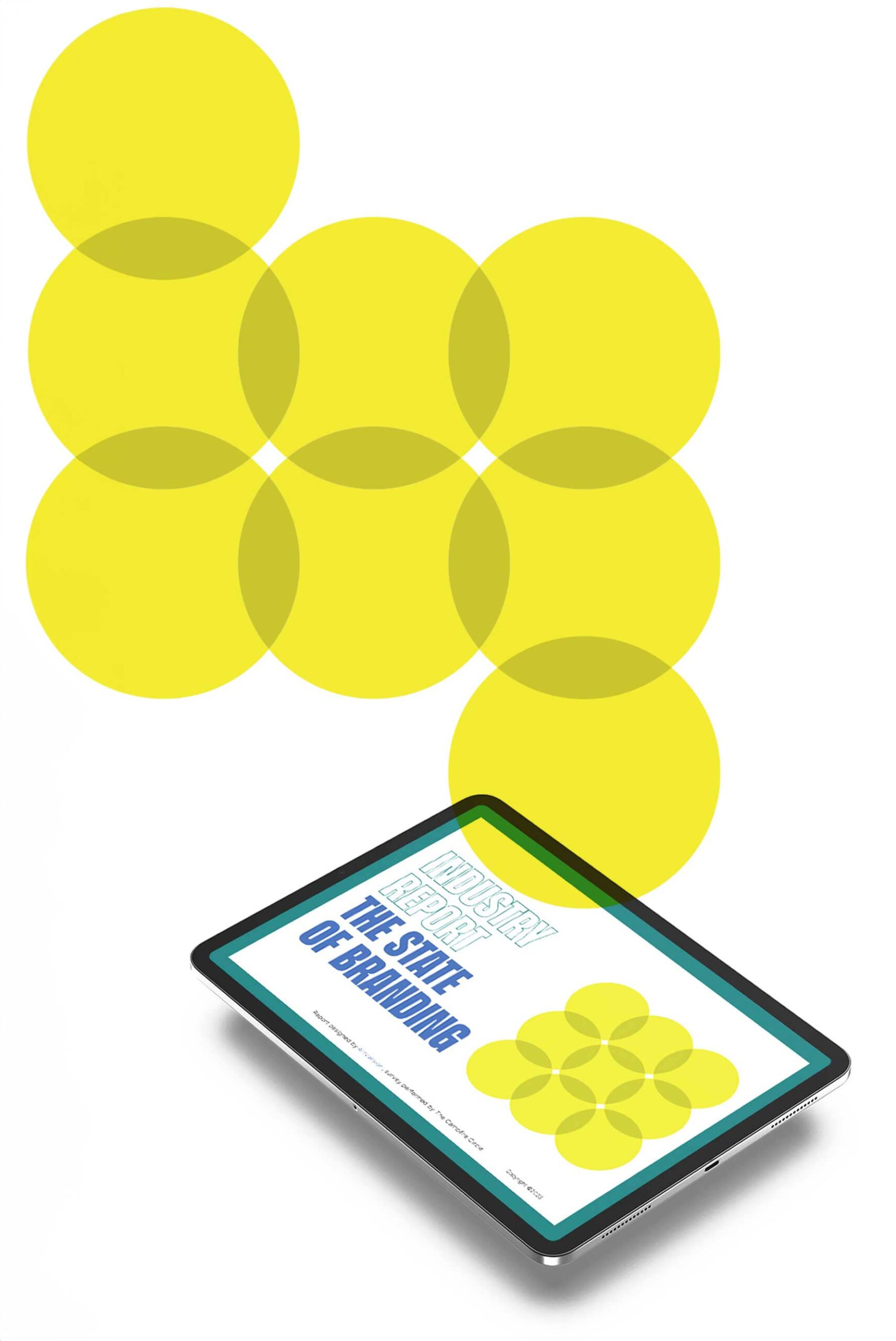 A branding industry report that features yellow, circular graphic elements.