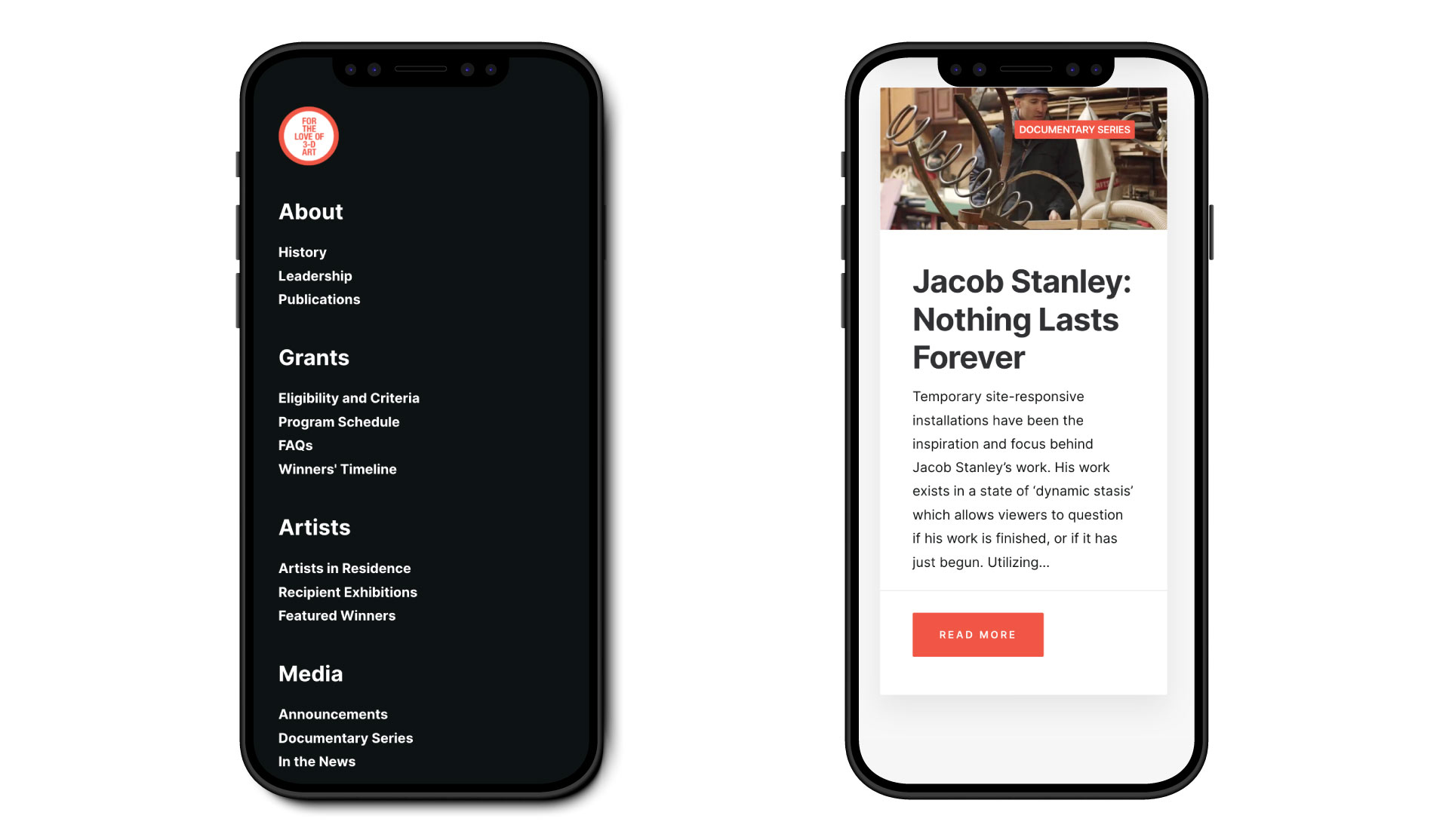 Footer and "Documentary Series" mobile designs.