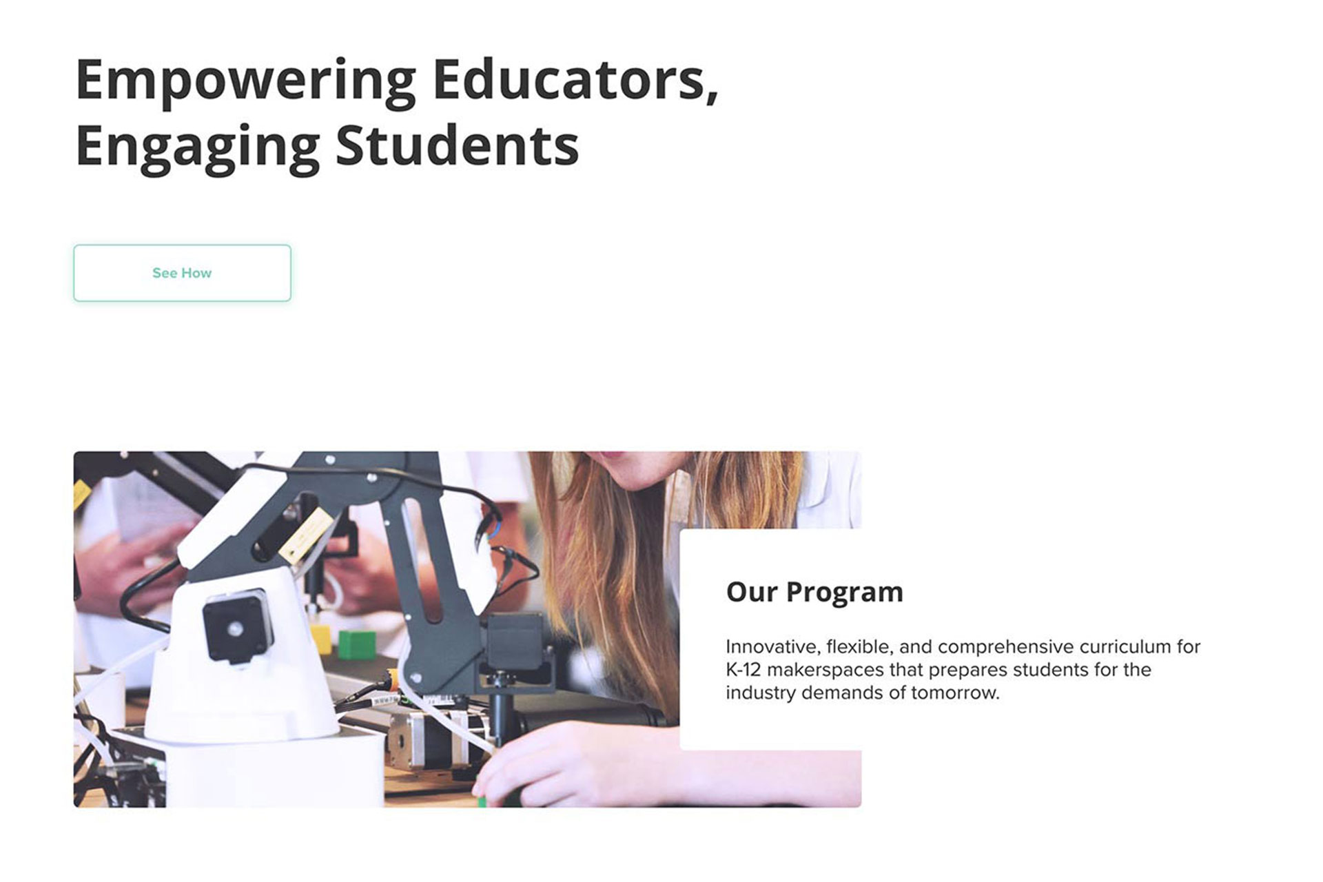 Empower educators, engaging students section of UI UX Design for an educational organization.