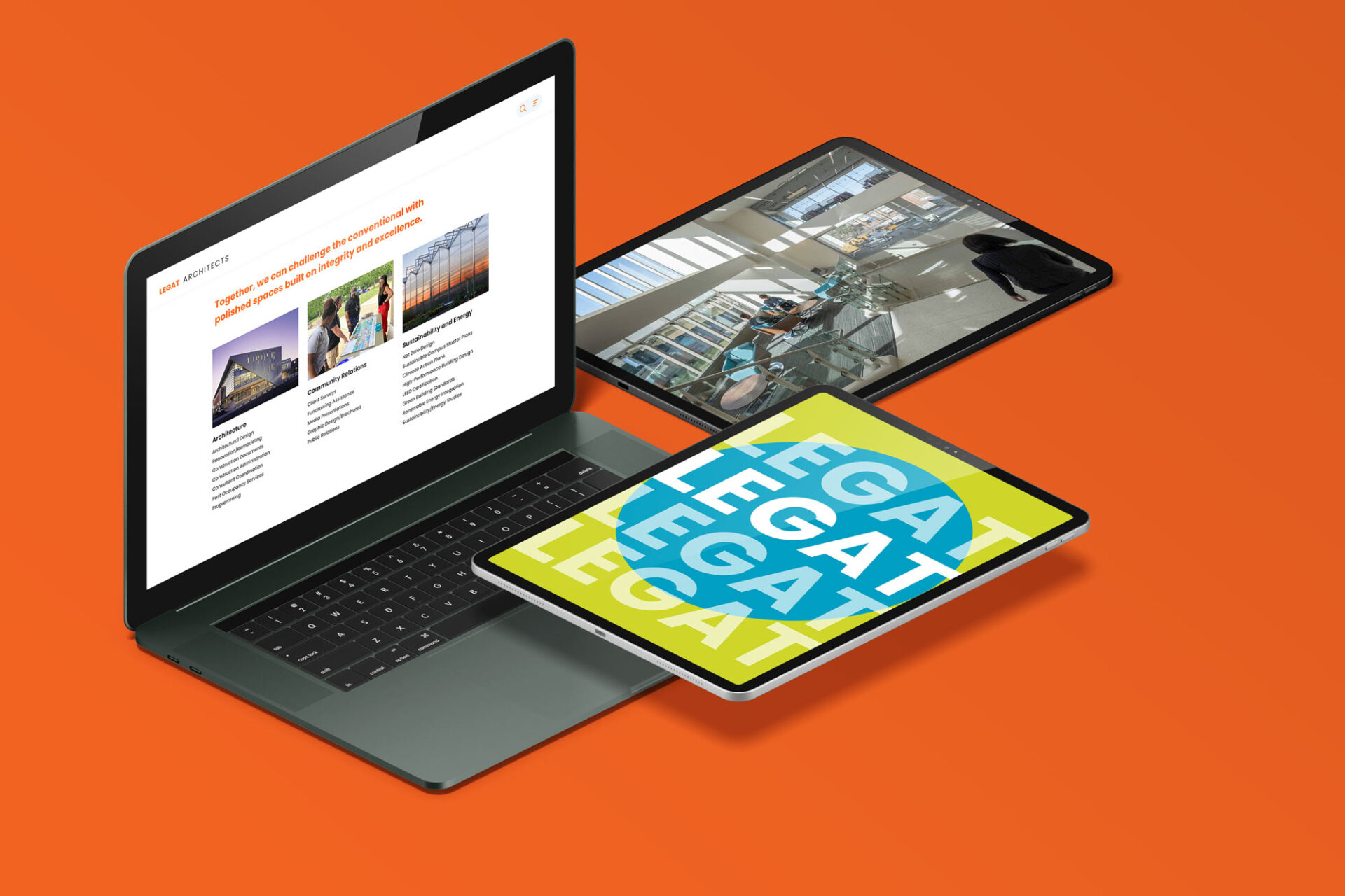 Web design examples on multiple devices.