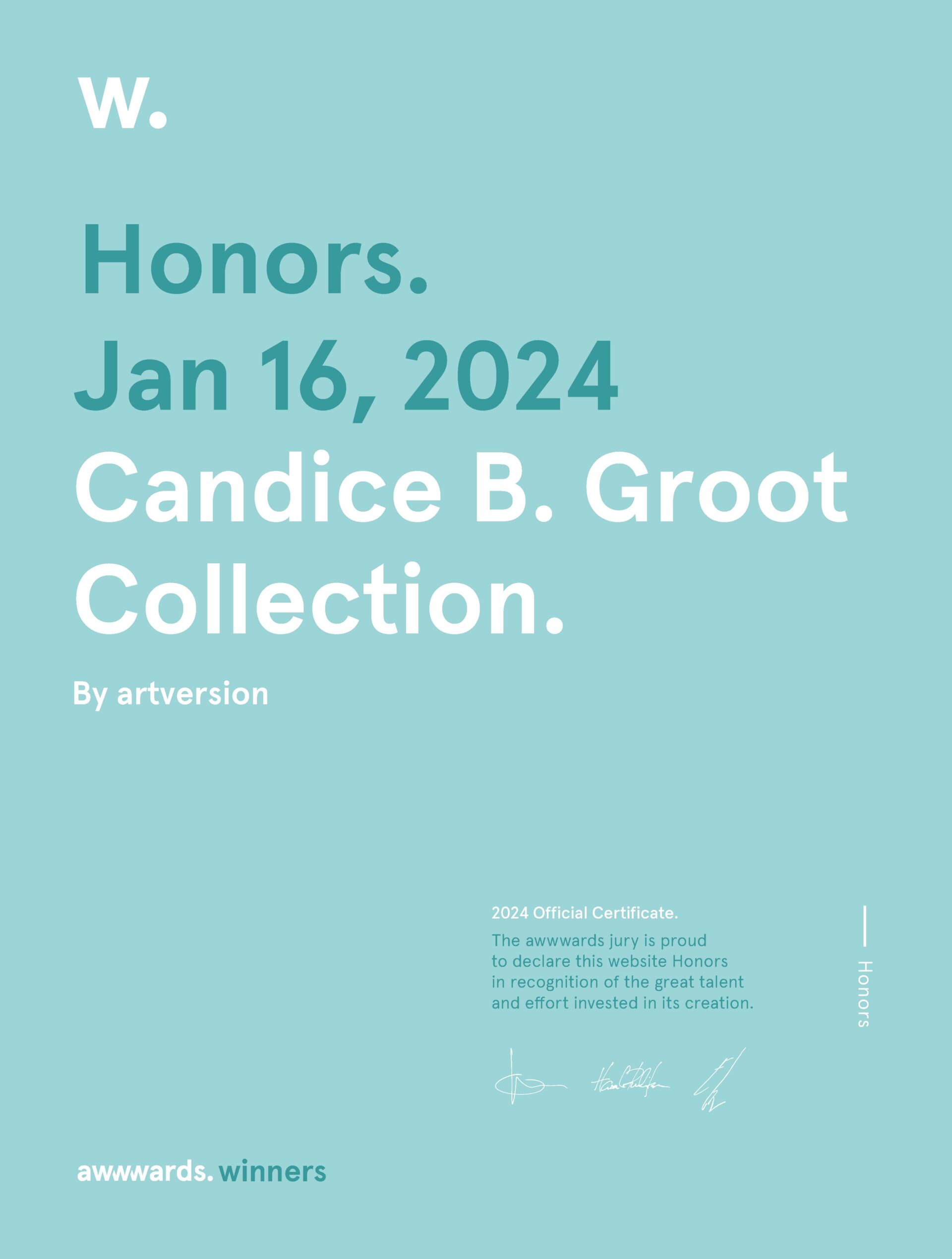 awwwards.com Honorable Mention certificate for Art Is Everywhere website 2024.