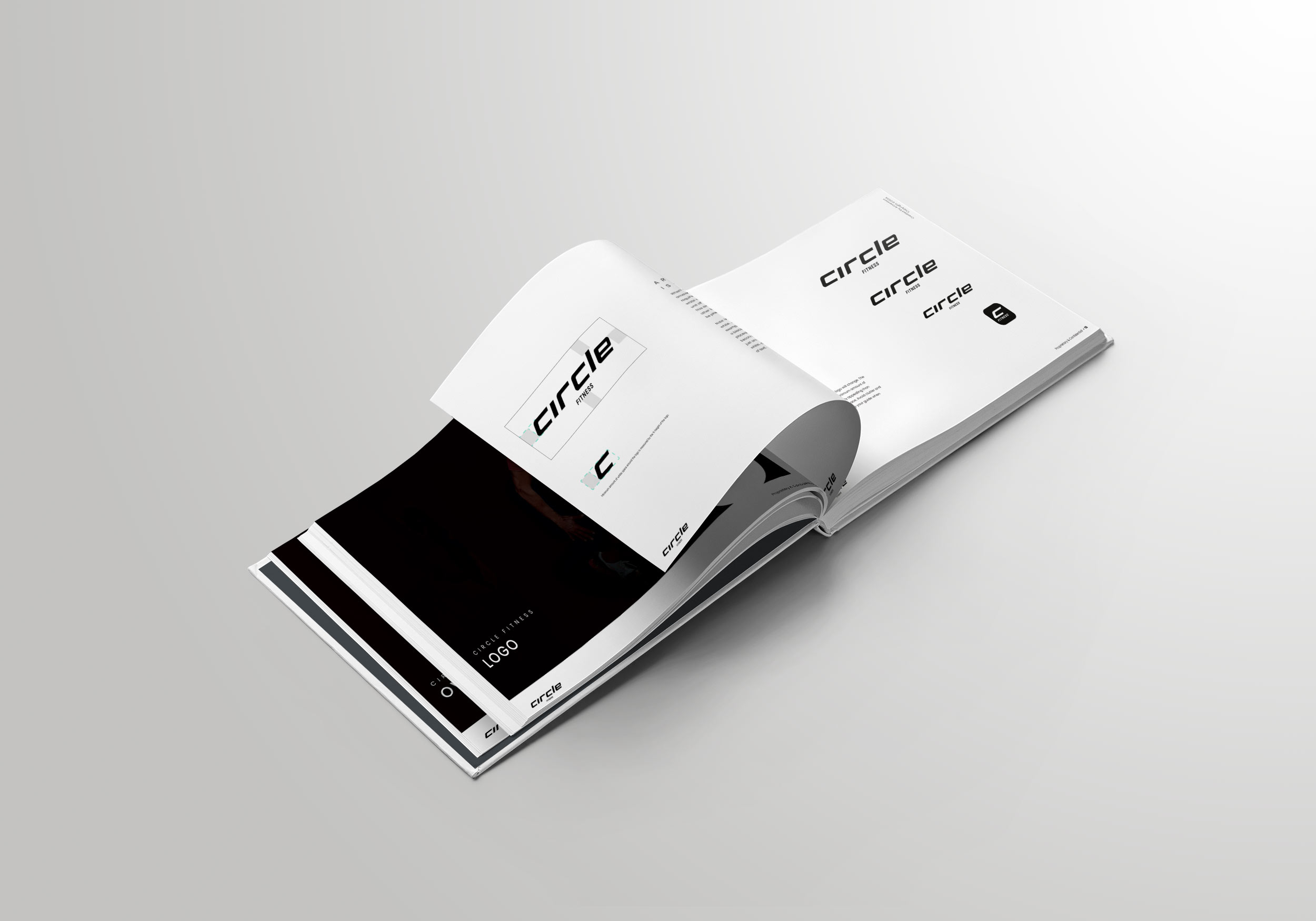 A book mockup of a brand guide's page flipping.