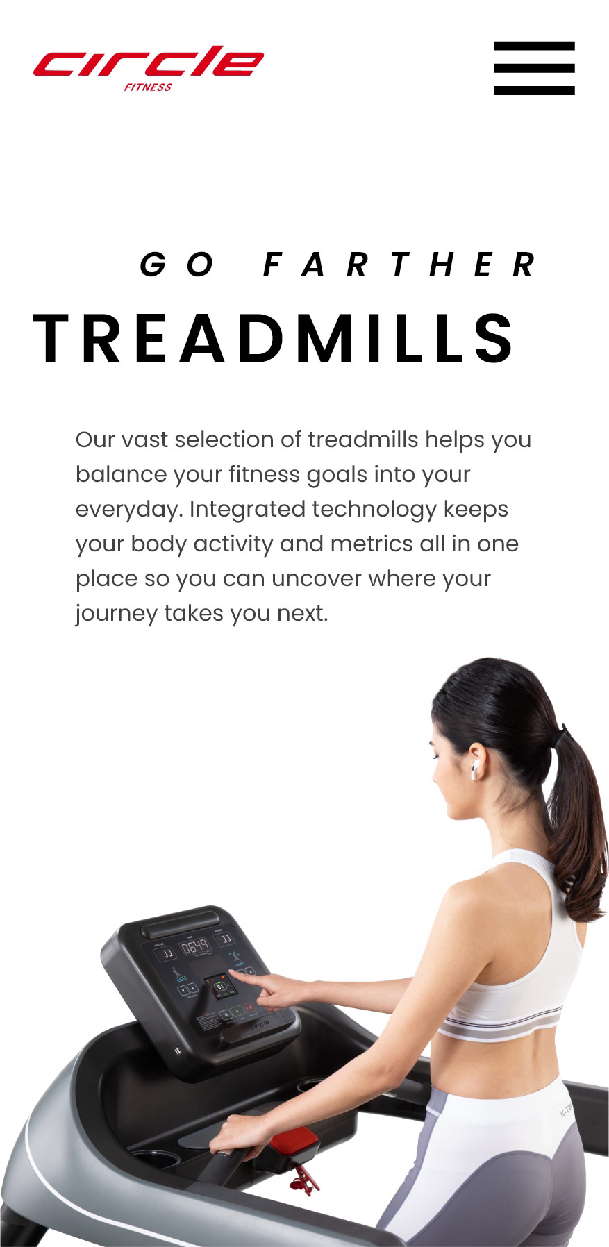 A mobile design for a treadmill product page.