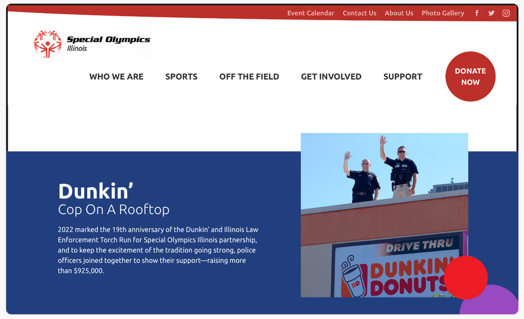 UI/UX design page of cops on rooftop image and copy left side.