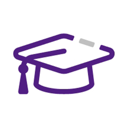 A graduation cap icon in purple.