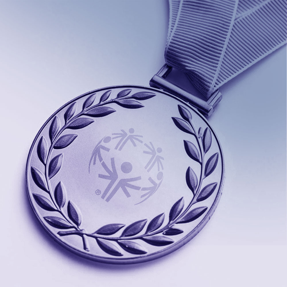 Medal award with blue overlay.