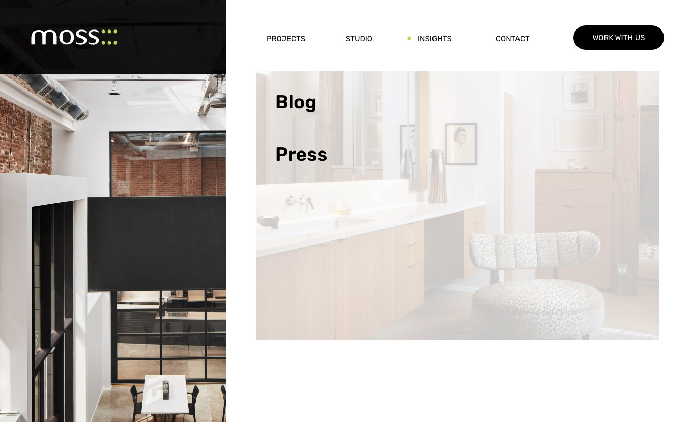 A blog and press user interface design for an architecture company.