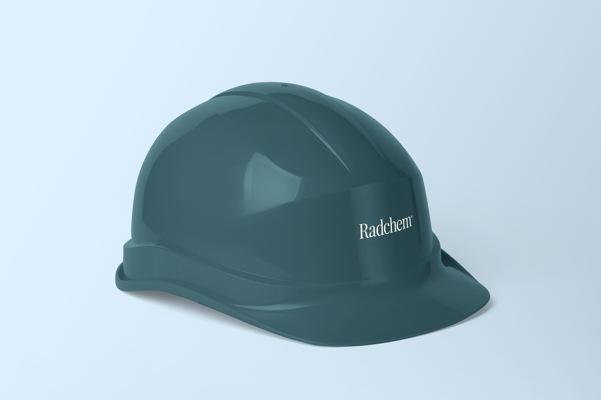 Construction hat with company logo on it.