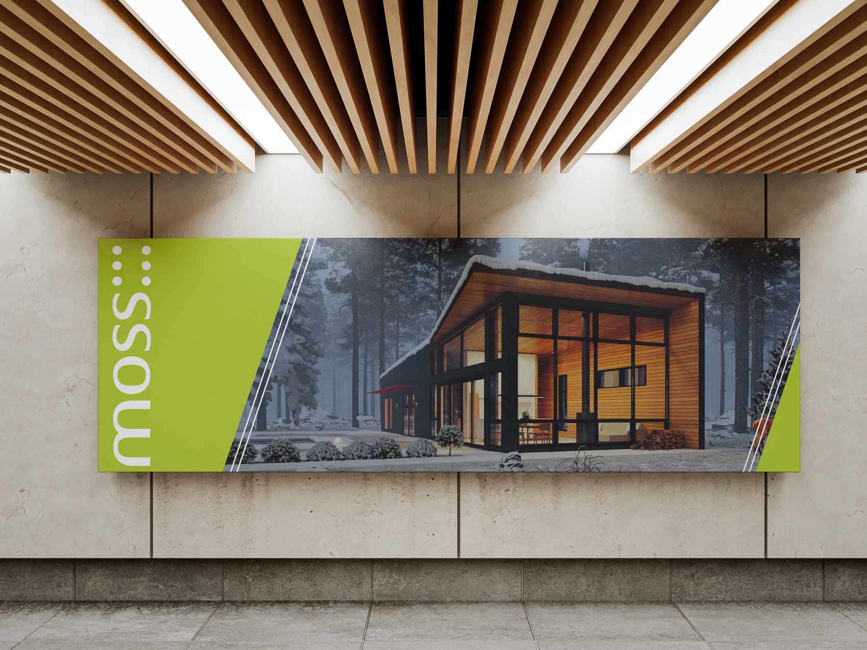 A billboard design for an architecture firm indoors.