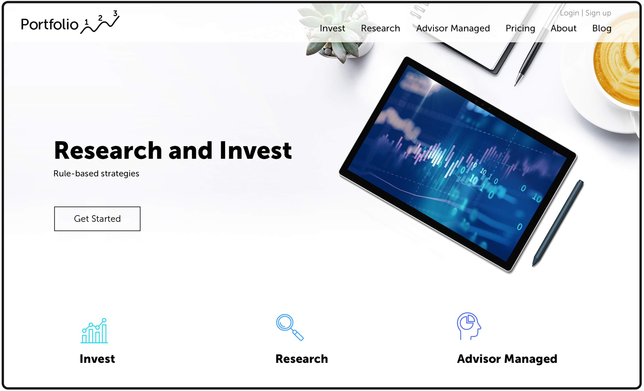 A financial website displaying top menu navigation on desktop.