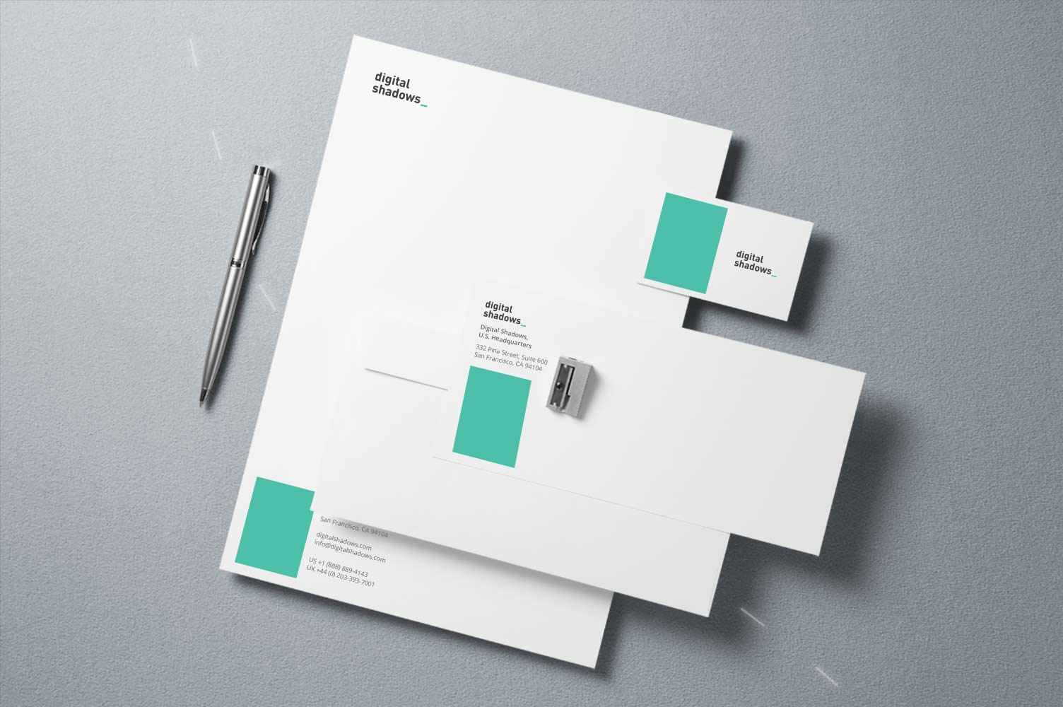 A set of cohesive stationary graphic designs.