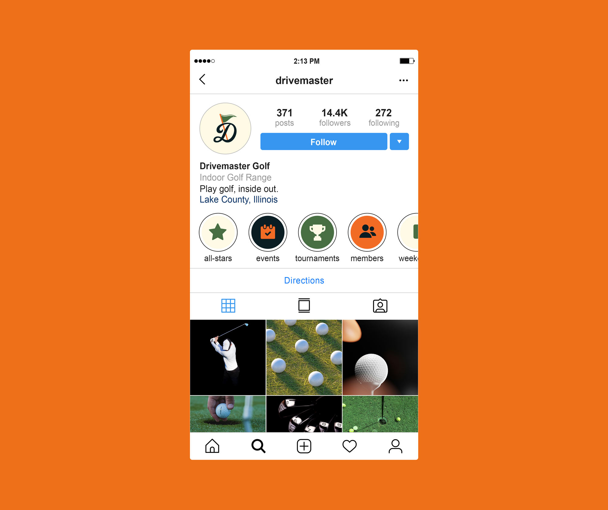 An instagram grid layout design for an indoor golf company.