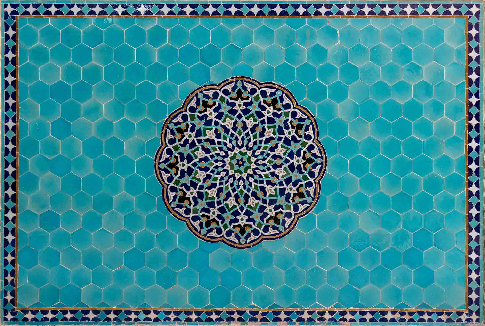 A mosaic of blue tiles.