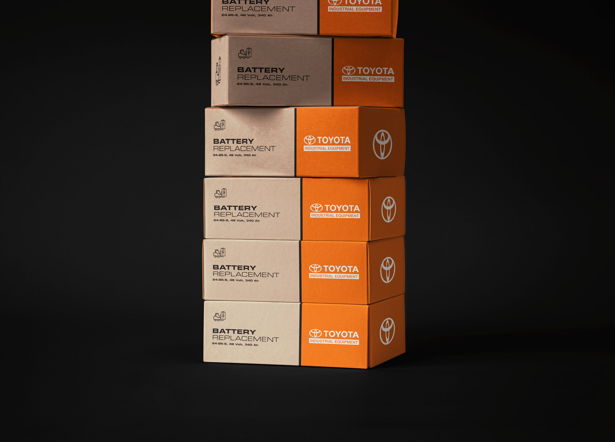 Packaging design of battery replacement boxes for a manufacturing company.