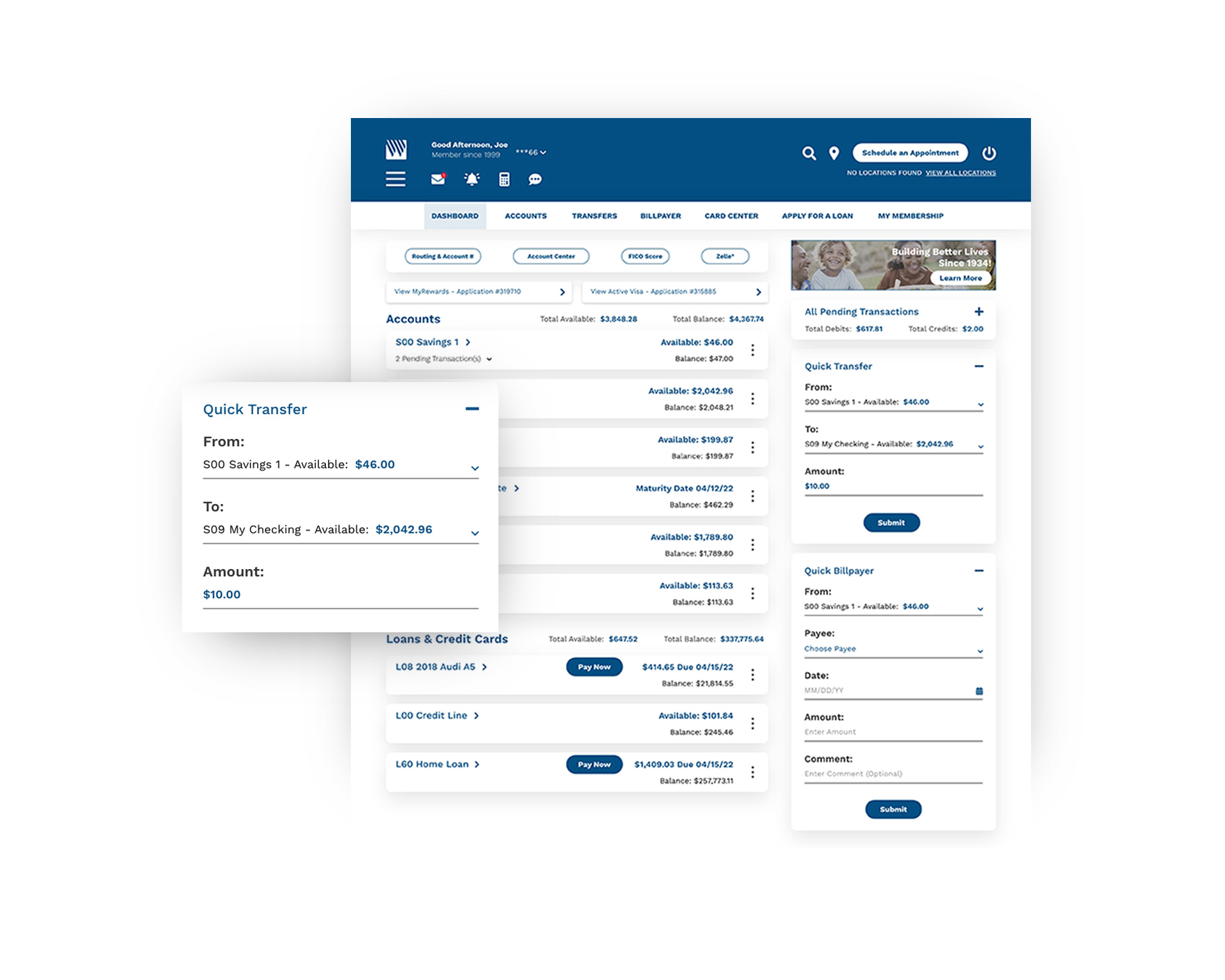 Dashboard design for online banking.