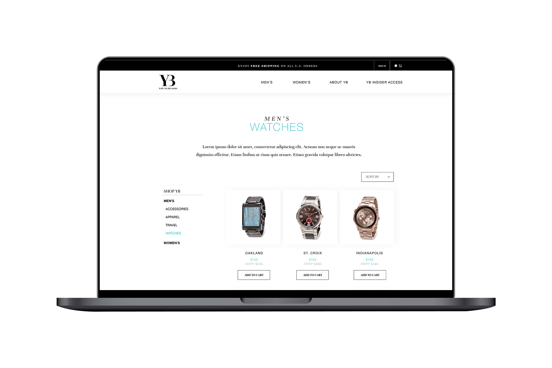 eCommerce platform and website experience showcasing men's watches.