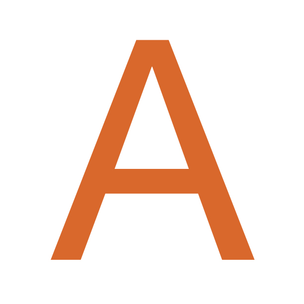The letter A in Helvetica Regular, colored orange.