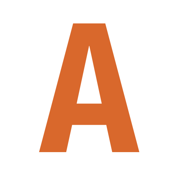 The letter A in Helvetica Bold Condensed, colored orange.