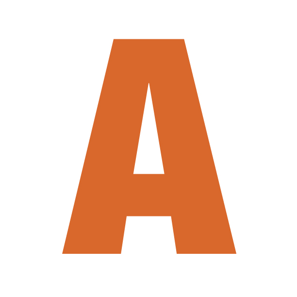 The letter A in Helvetica Black, colored orange.