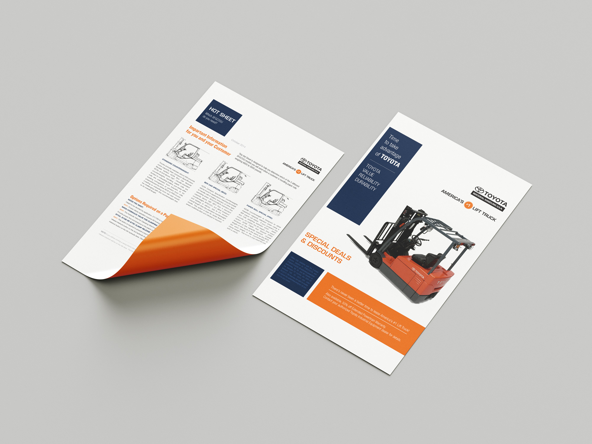 Two flyers for a forklift company.