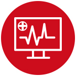 An icon of a monitor with a reading of a persons vitals.