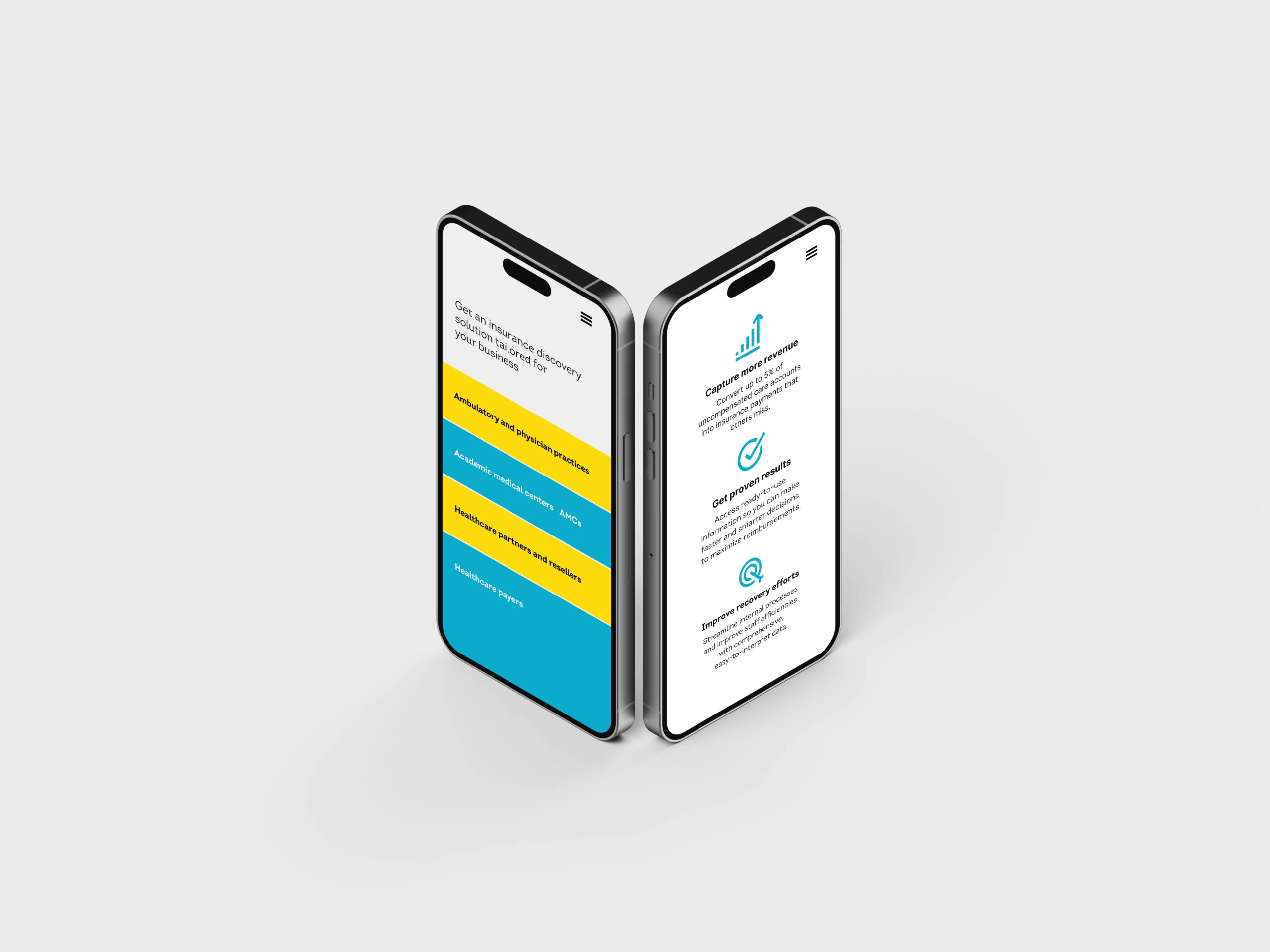 Two mobile screen devises showcasing UX designs for a financial services website.