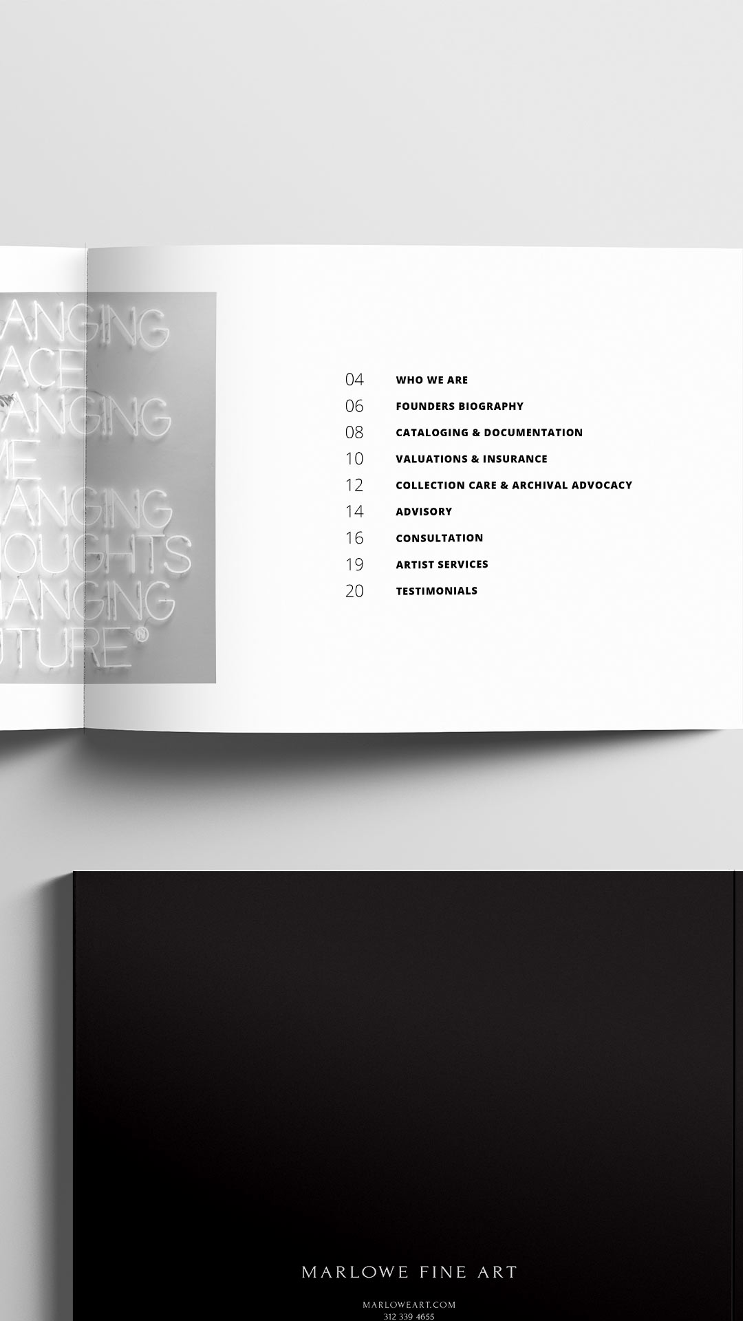 A table of contents spread up close.