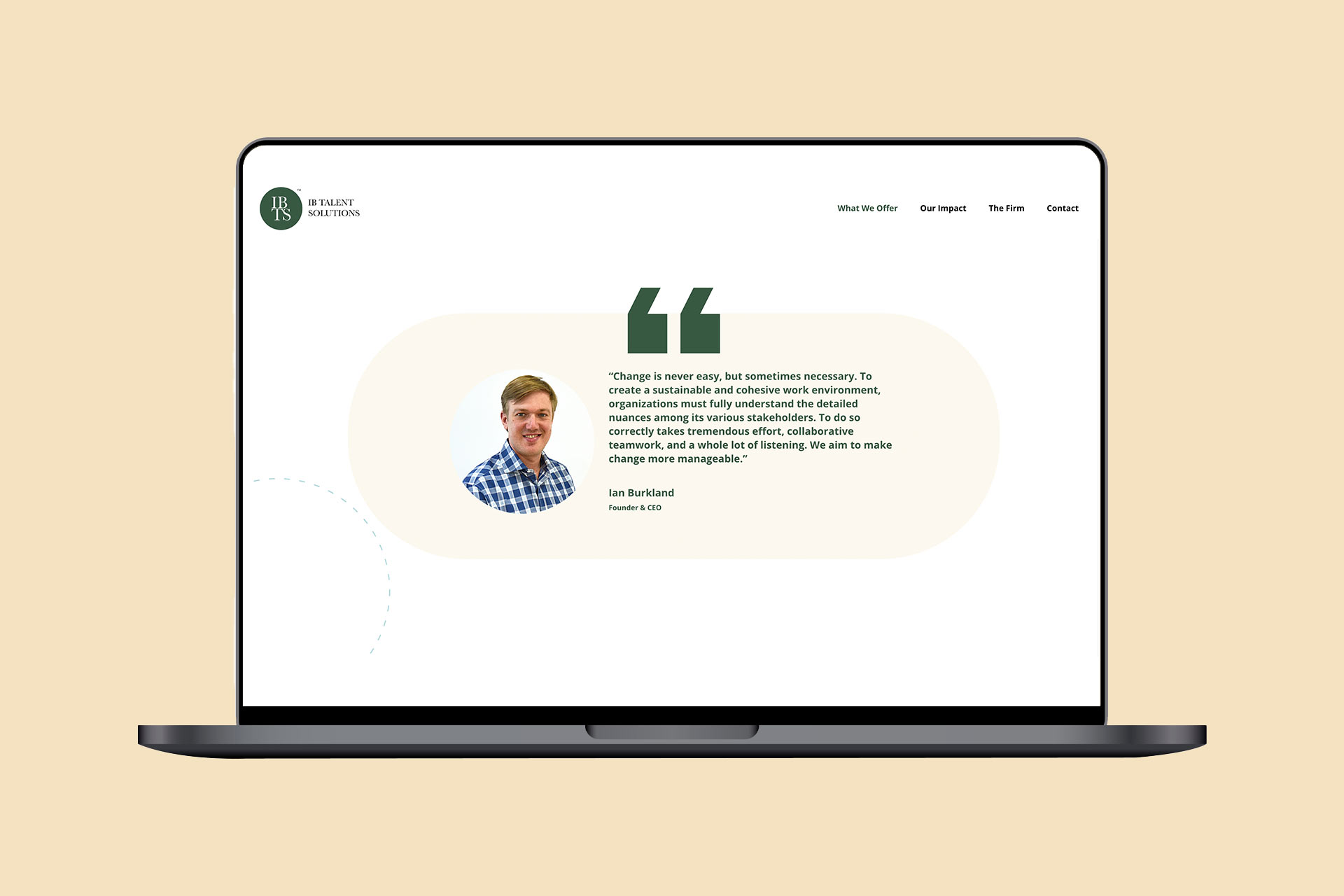 A UX/UI screen design featuring a headshot and quote from the founder and CEO.
