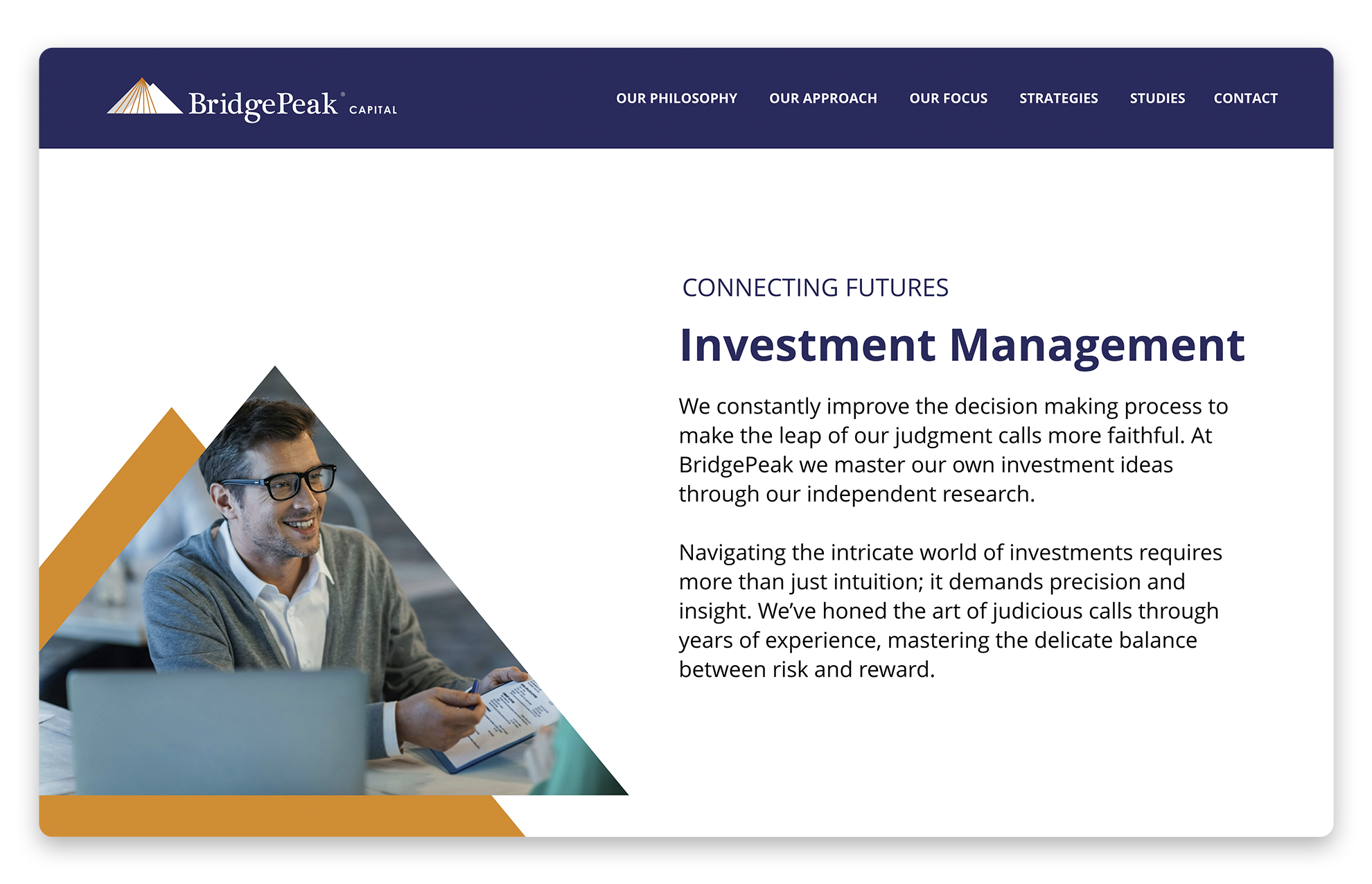 An investment firm company web design page.