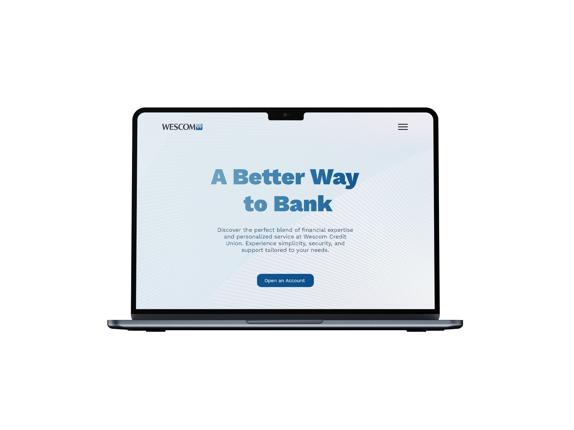 A homepage design for a banking website on a laptop.