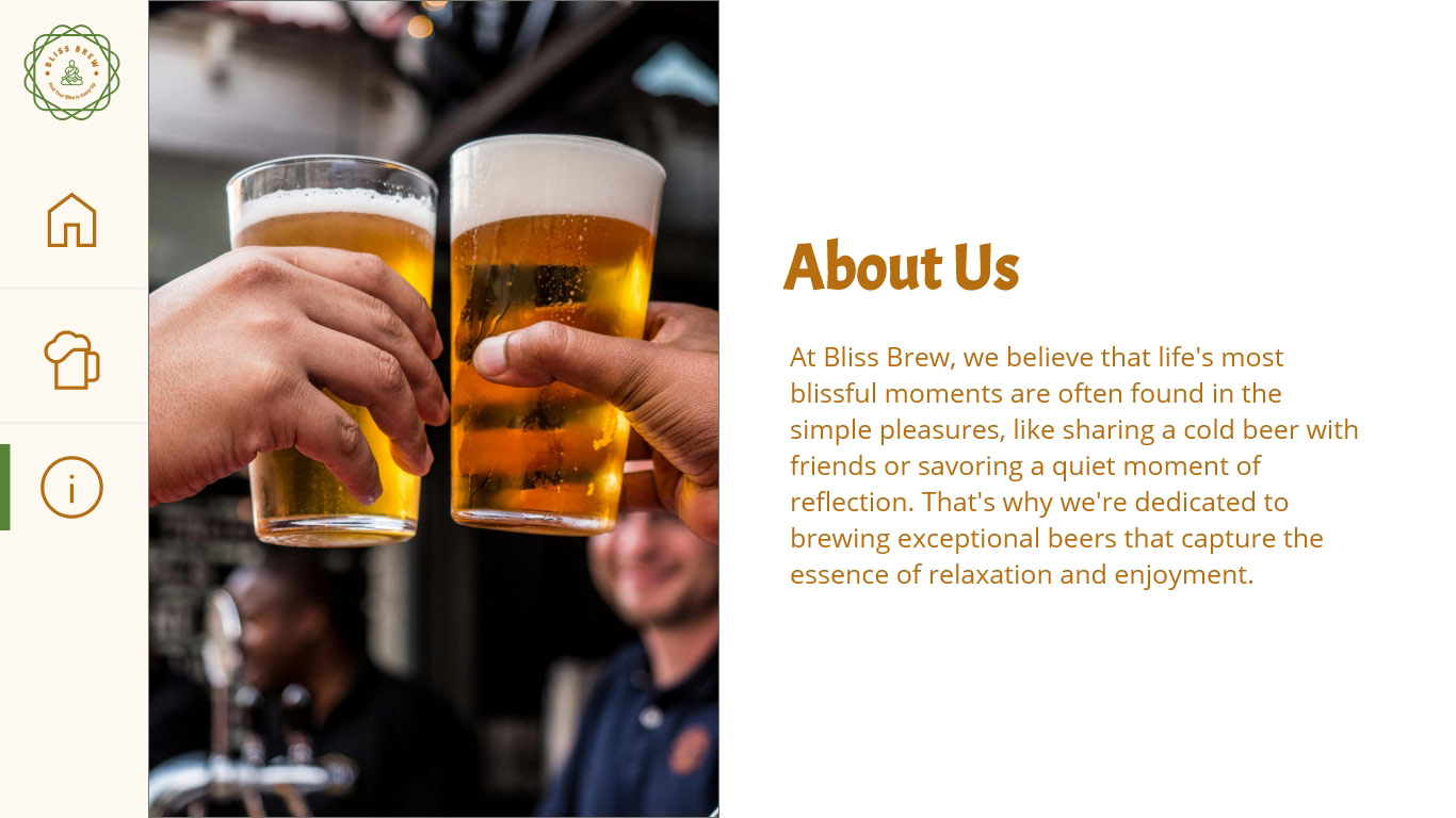 An about page design for a brewery featuring an image of two people holding beers.