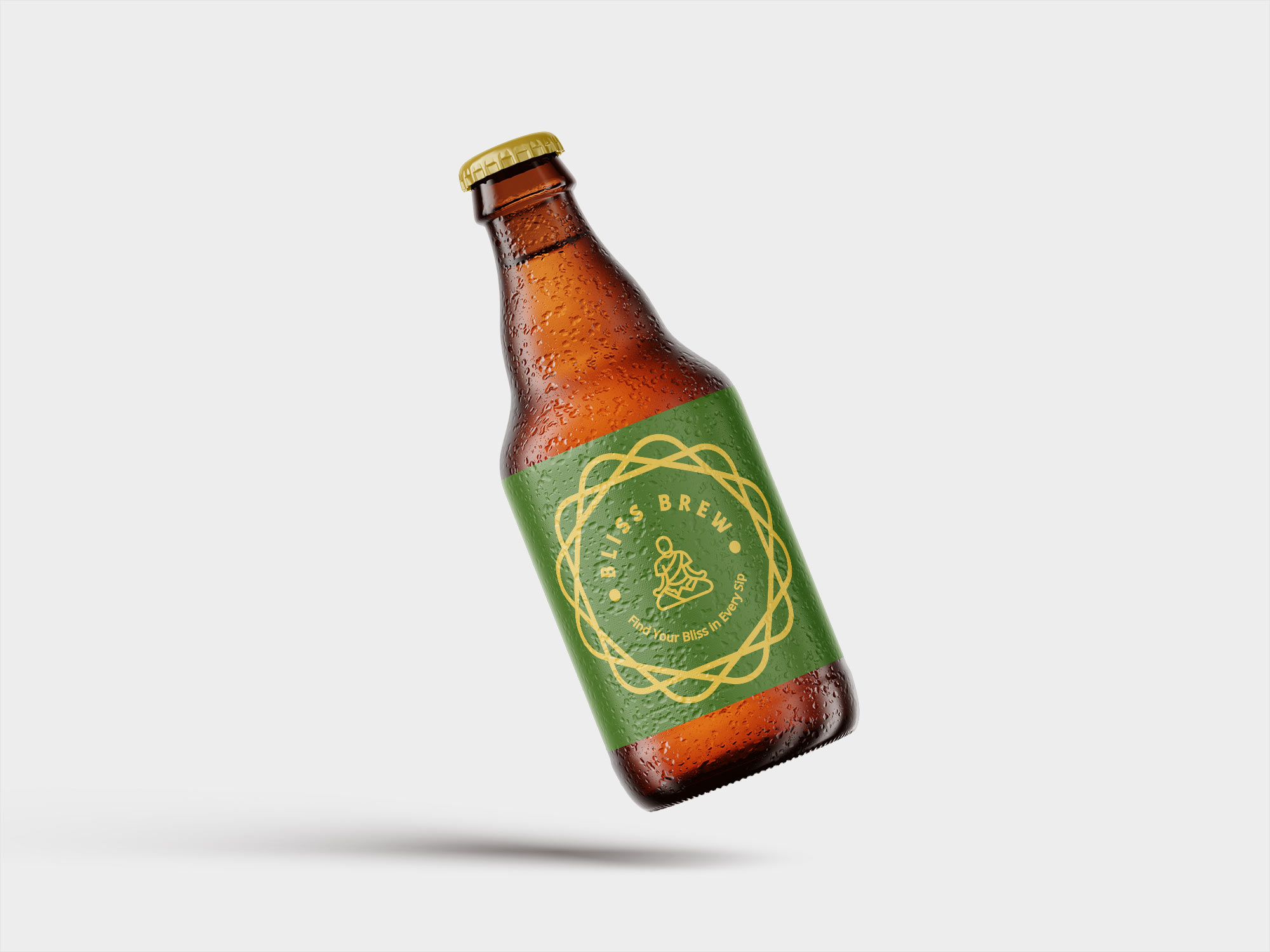 A floating beer bottle with a logo of a person meditating.
