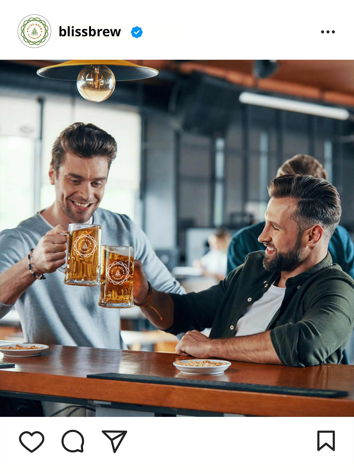A instagram picture of two people drinking beer together.